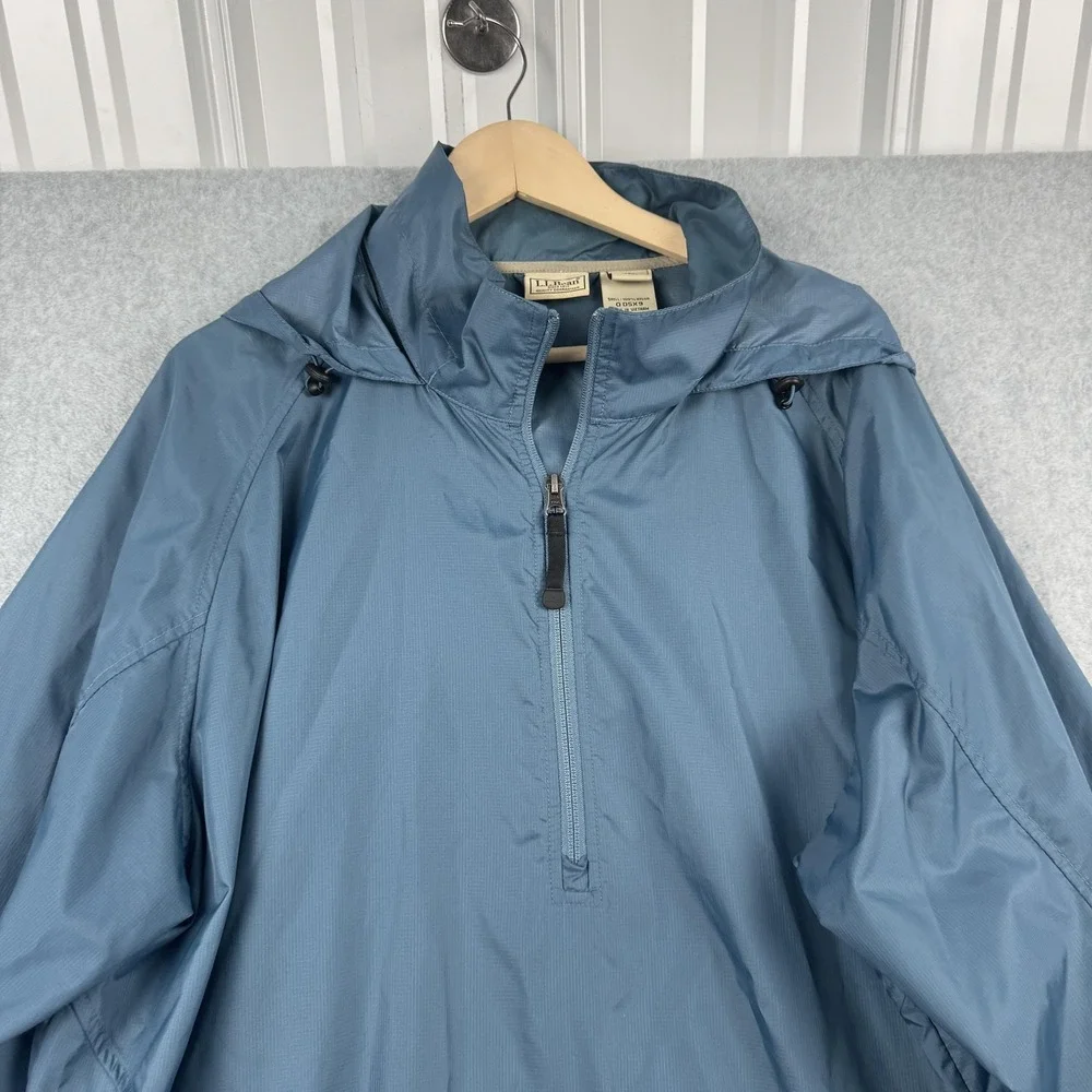 LL Bean Jacket Mens XL Tall Blue‎ Windbreaker Anorak Ripstop 1/2 Zip Hood ODSX9